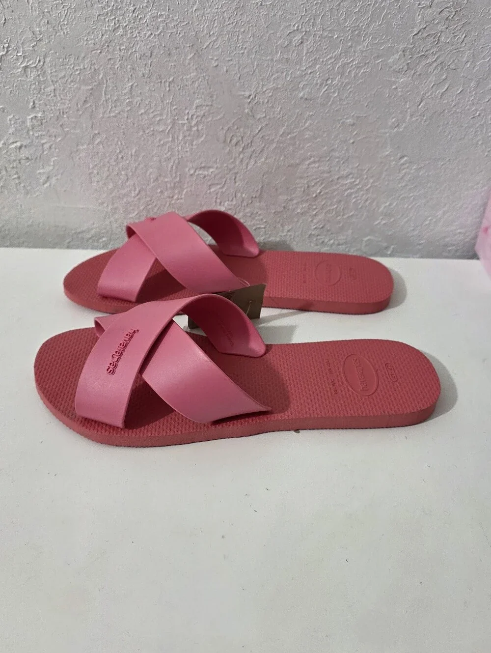 Havaianas Aqua Pink Criss Cross Rubber Slide Sandal Women's Size 11/12